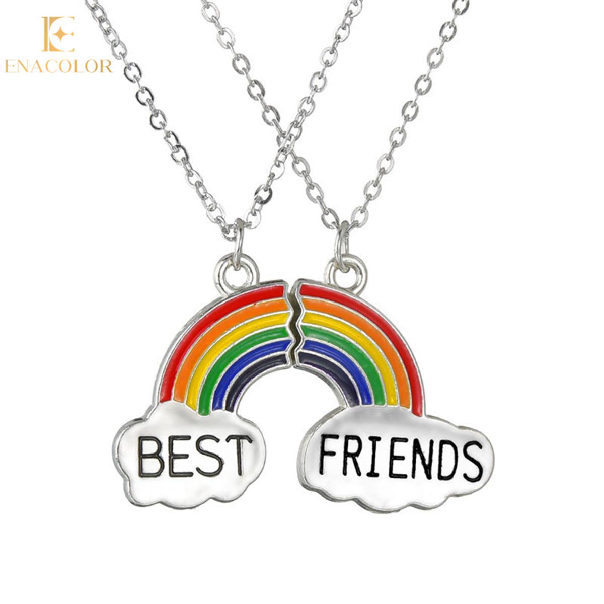 2Pcs/Set Best Friend Cloud Rainbow Colorful Pendant Necklace for Gifts Accessories