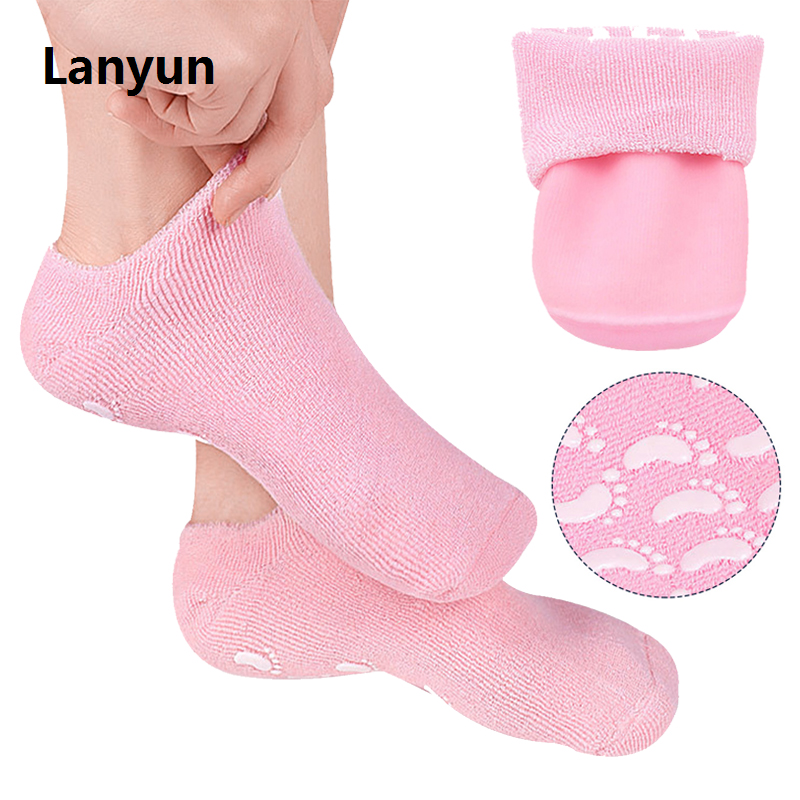 Lanyun 1pair Reusable Spa Gel Socks Gloves Moisturizing Whitening Exfoliating Hot Selling Socks Velvet Smooth Beauty Hand Foot Care Silicone Sock