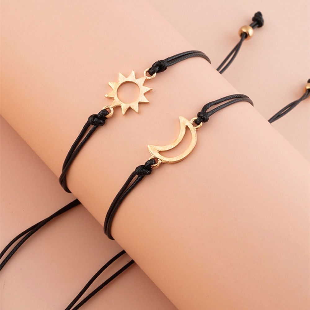 Bohemian Valentine'Day Gifts Sun Moon Alloy Hand-woven Bracelets Fashion Jewelry Couple Bracelets Braided Hand Ropes
