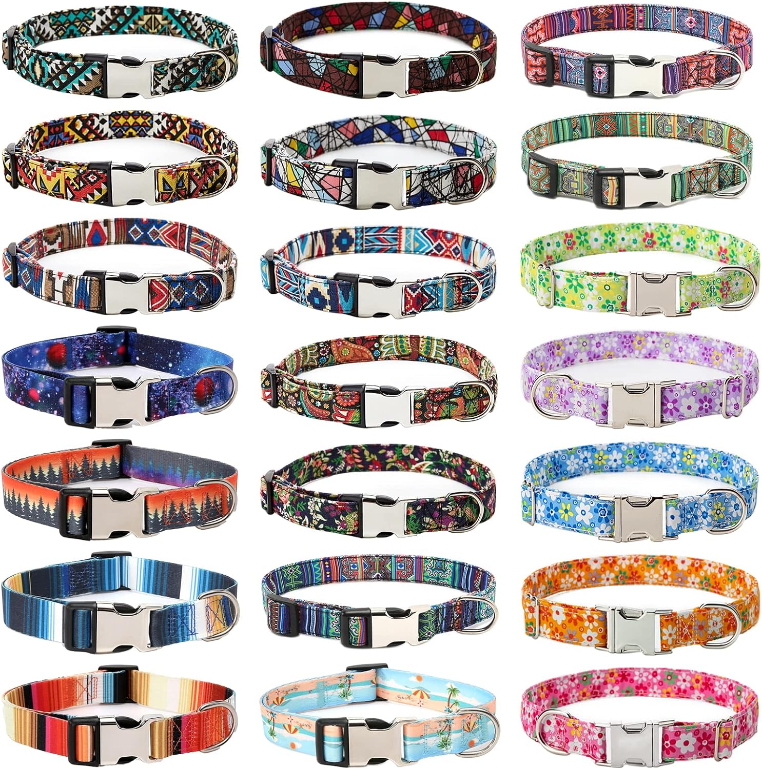 Puppy Dog/Cat Collar With Strong Steel Buckle In Various Print And Colors-Small