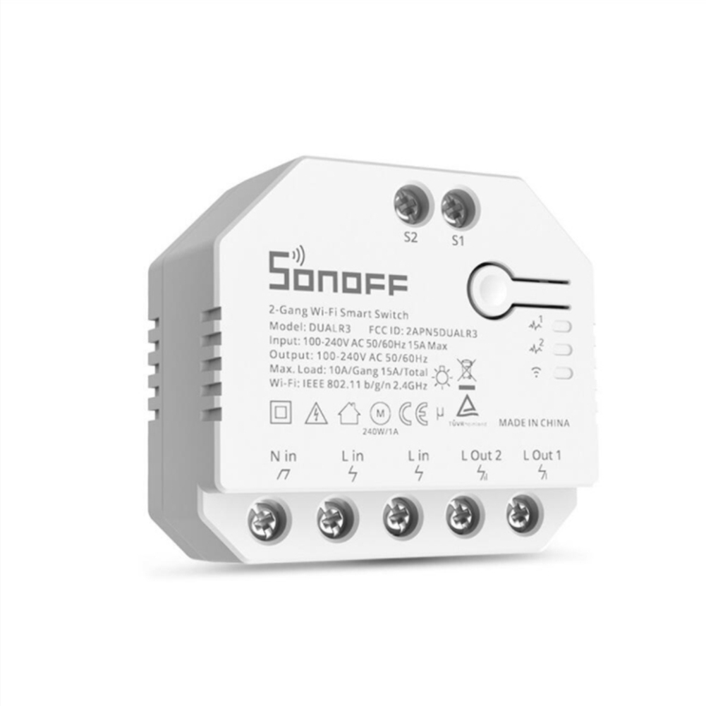 Dual R3 Smart Wifi Switch 2 Way Control DIY MINI Switch Power Metering 2 Gang Voice Control Via Alexa Home