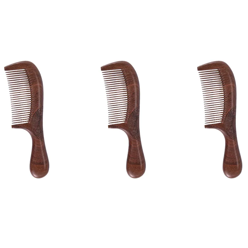 NXFDSIOZ 3X Unisex Sandalwood Comb Women Men Home Travel Wood Anti-Static Fine-Tooth Comb Wooden Handles Hair Comb - image 1
