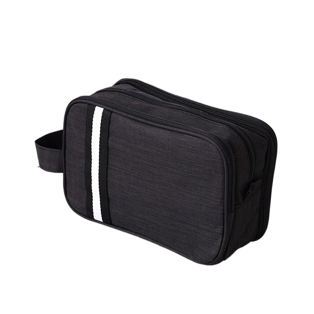 Wet Dry Separation Nylon Cosmetic Makeup Bag Simple Stripe Large Capacity Travel Wash Organizer Waterproof Double Layer Canvas Toiletry Bag Outdoor