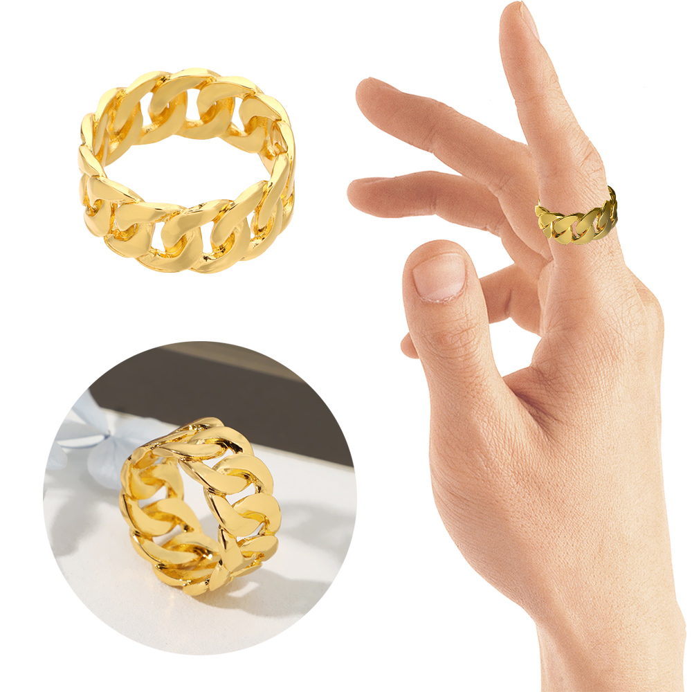 Punk Stainless Wedding 18k Gold Plated Ring Classic Chain Ring Jewelry