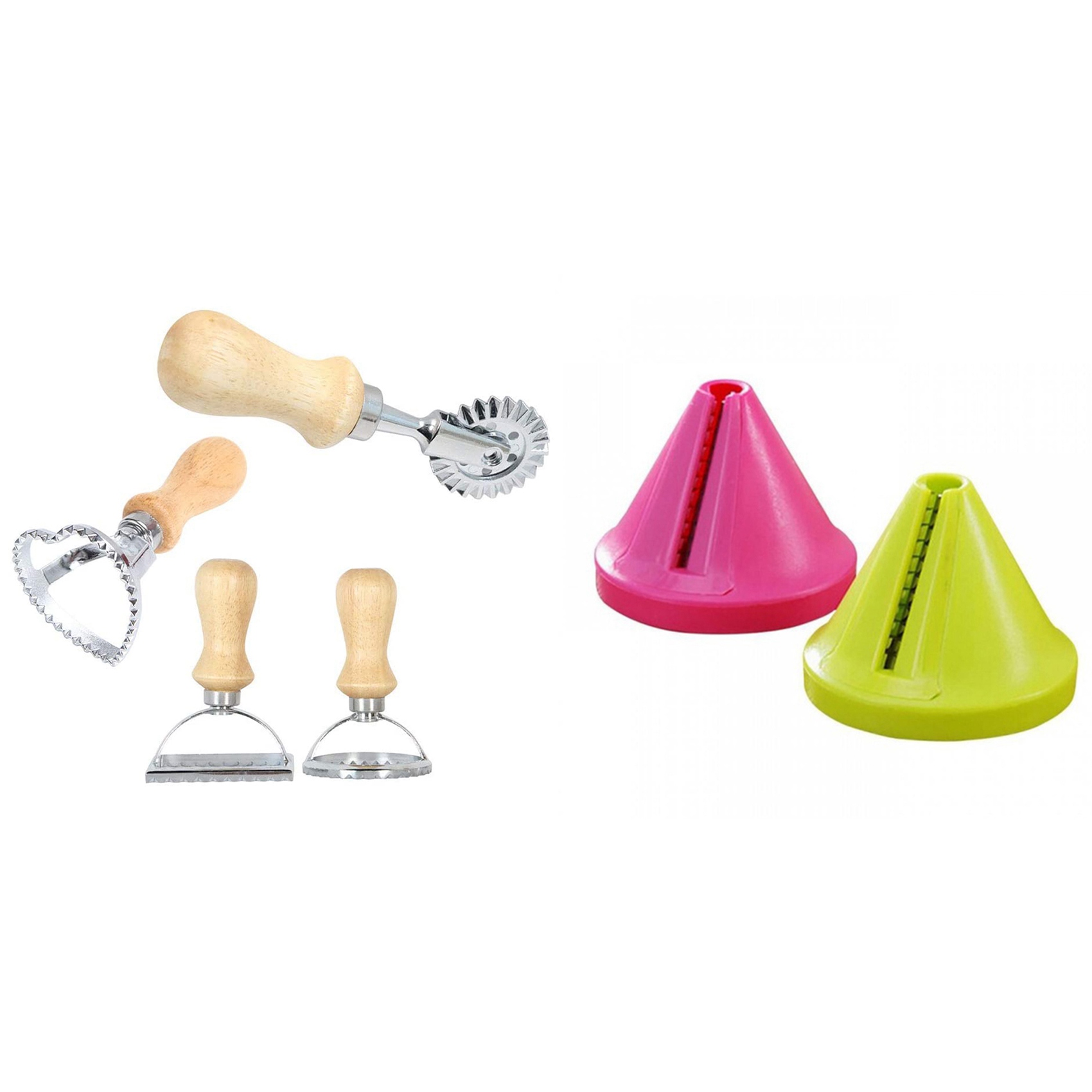 NAMUNY Kitchen Gadget Funnel Vegetable Radish Cutter Shred with 4Pcs Italian Ravioli Cutter Set Pasta Press Attachment Kit