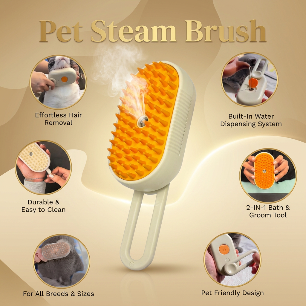 MRR Smart Choice 3-in-1 Steamy Pet Brush with Water Spray for Dogs & Cats | Steam Grooming Brush | Pet Hair Remover Comb | Self Cleaning Silicone Massage Grooming Comb for Shedding, Persian Cats & All Dog Breeds