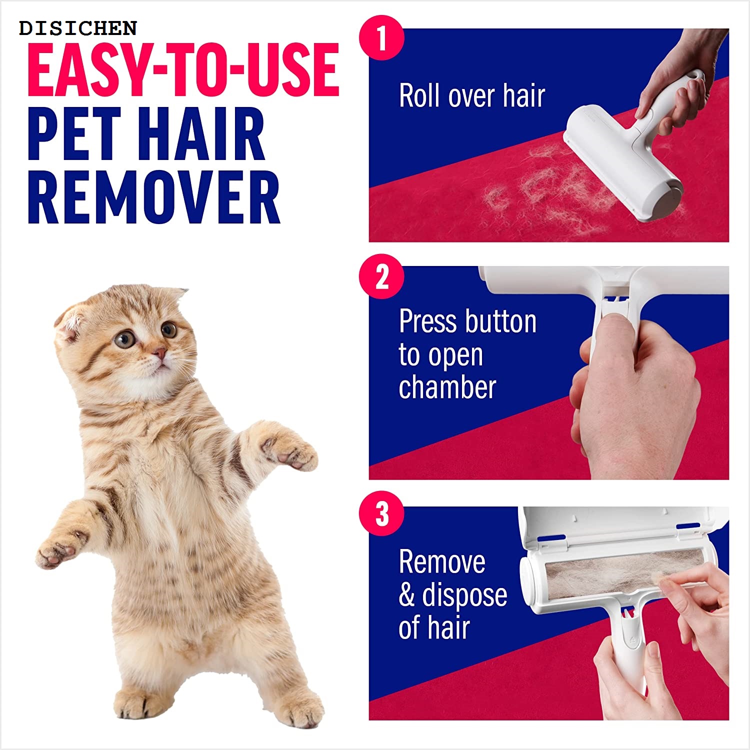 DISICHEN 2025 New Pet Hair Remover Roller-Cat and Dog Hair Remover for Couch, Carpet,Clothing,Bedding - Portable, Multi-Surface Fur Removal Tool