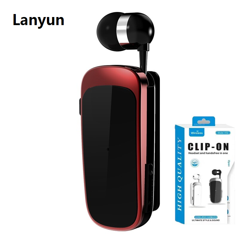 Lanyun (New) K52 business earphone Bluetooth wireless headphones long standby sports headset telescopic clips stereo vibration prompt earbuds