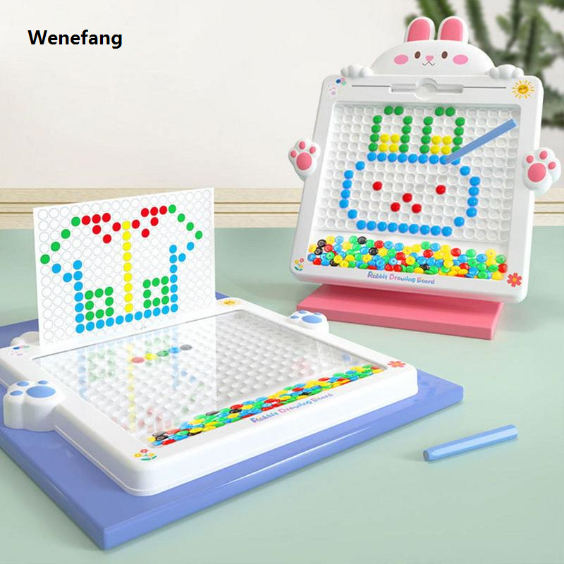 Wenefang Reusable Magnetic Drawing Board Toys for Kids Early Education Colorful Beads Rabbit Dot Puzzles Magnetic Pen Drawing Plate