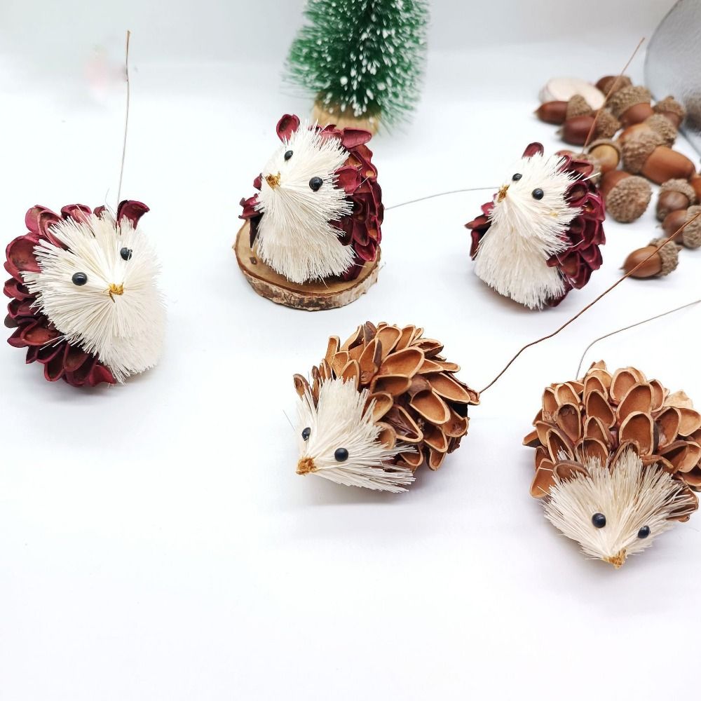 2Pcs Funny Exquisite Simulated Hedgehog Ornaments Handmade Cute Owl Pendant Mini Animal Miniatures
