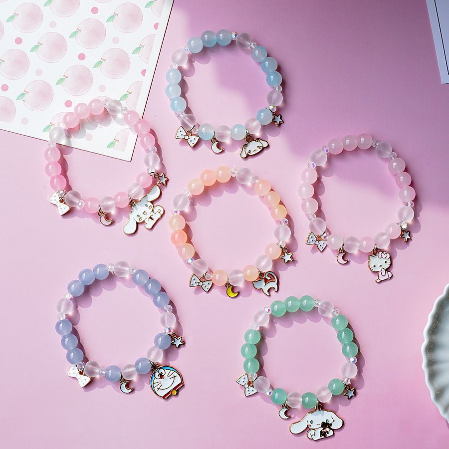 【New Arrivals】New Pink Korean Style Elegant Cute Jade Gui Dog Crystal Beaded Student Bracelet Women's All-match Girlfriend Jewelry