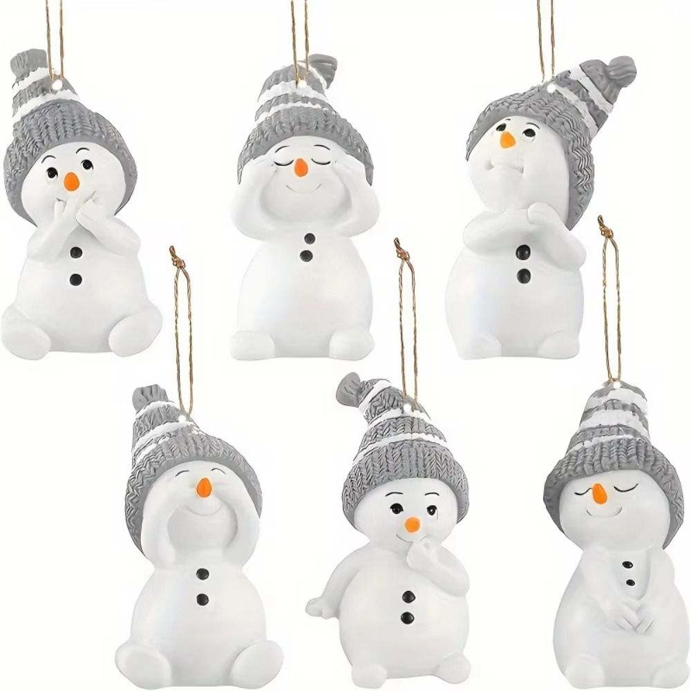 6Pcs New Cute Christmas Snowman Pendant Cartoon Exquisite Snowman Christmas Tree Pendant Hanging Wooden Snowman Decoration Pendants Home Decor