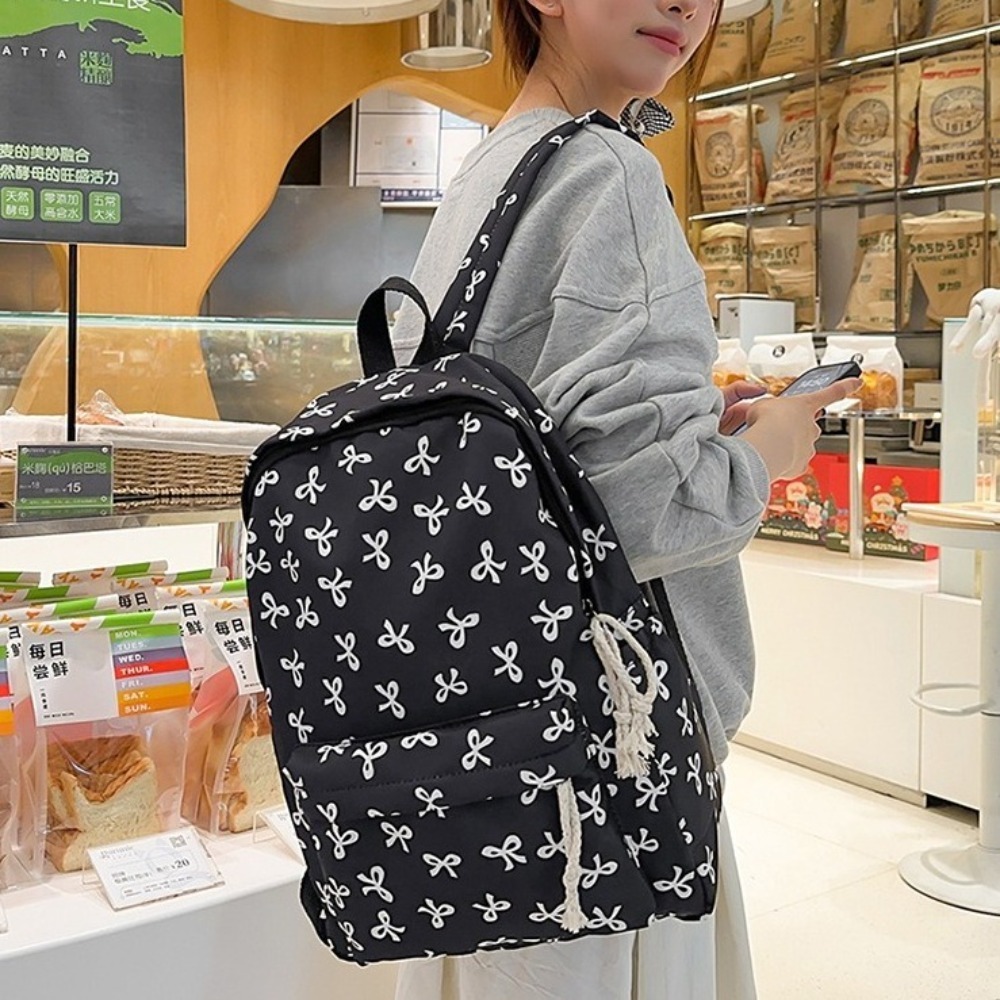 Cute Nylon Bow Backpack Lightweight Japanese Style Students School Bag Large Capacity Storage Bag Teenagers Shoulder Bag Outdoor