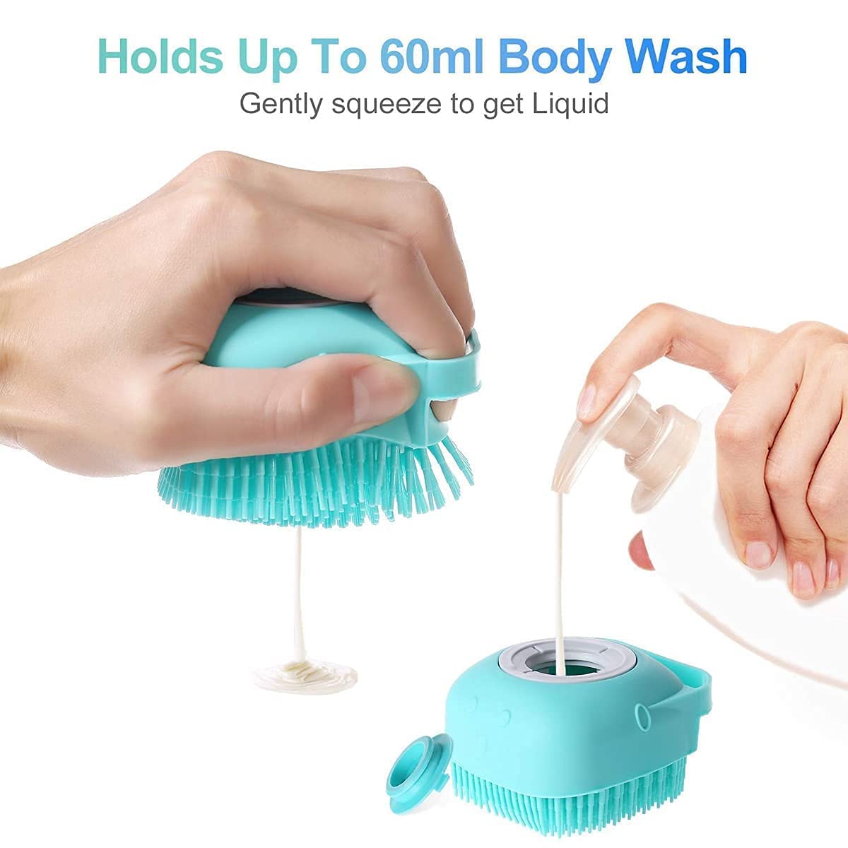 Silicone Bath Brush 2-in-1 with Shampoo Dispenser | Body & Scalp Massage Scrubber for Adults, Kids & Pets