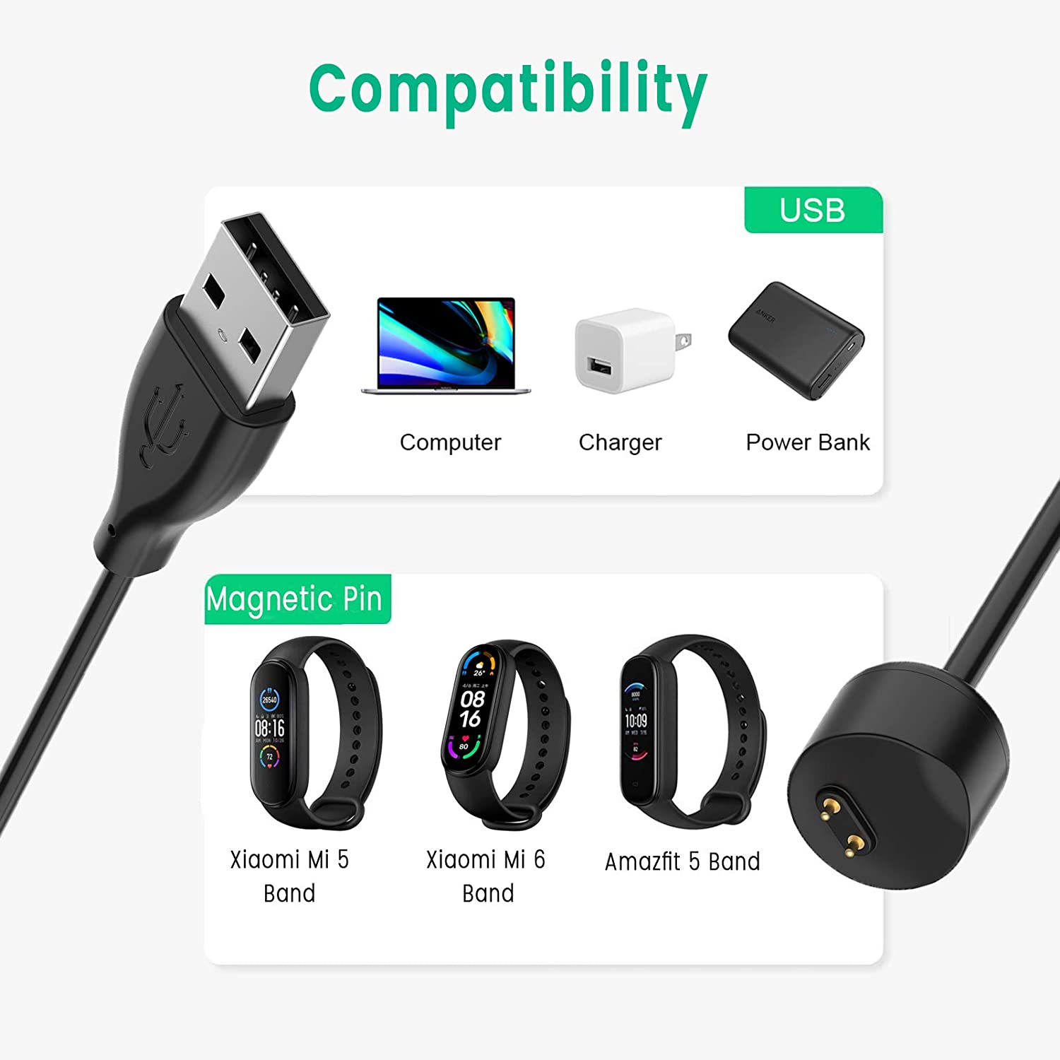 Charging Cable For Xiaomi Mi Band 5 Smart Watch