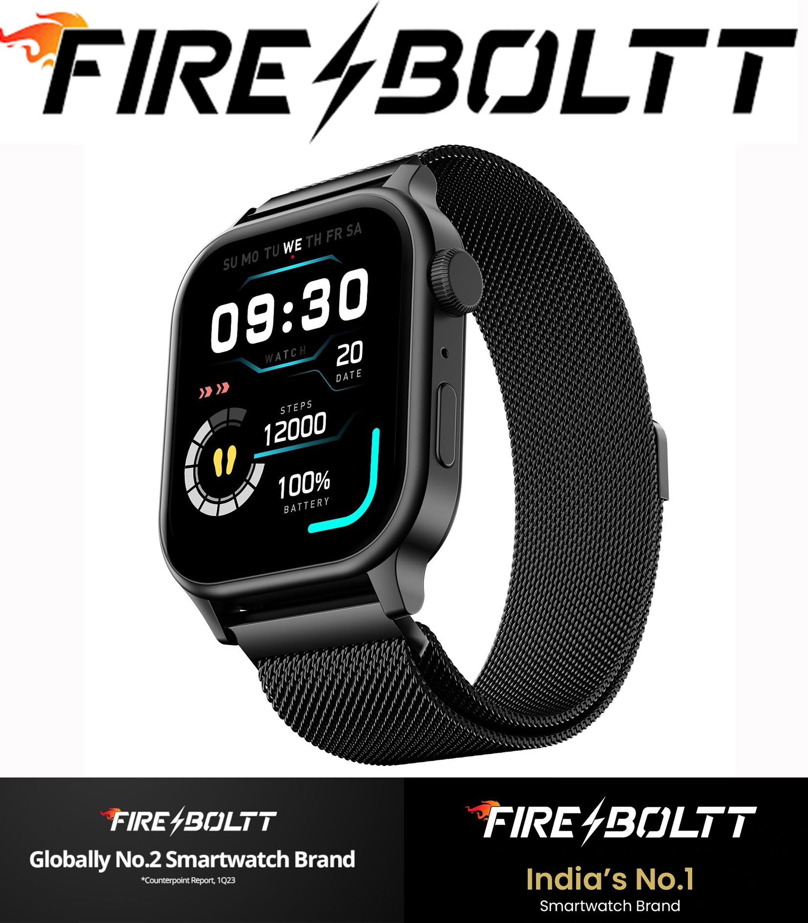 Fire-Boltt Rise Metal Body Smart Watch, with 1.85" HD Display, Bluetooth Calling, Rotating Crown, AI Voice Assistant, 120 Sports Modes, Neon UI,