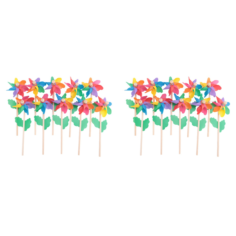 JINMY 20Pcs Wooden Stick Pinwheels,Windmill Pinwheels DIY Pinwheels Set for Kids Toy Garden Lawn Decor