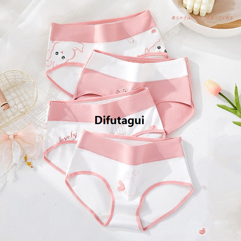 Difutagui High Waist 4Pcs/Set Cotton Panties Women Body Shaper Underwear Fifty percent discount Breathable Cute Print Girls Briefs Soft Female Lingerie M-2XL