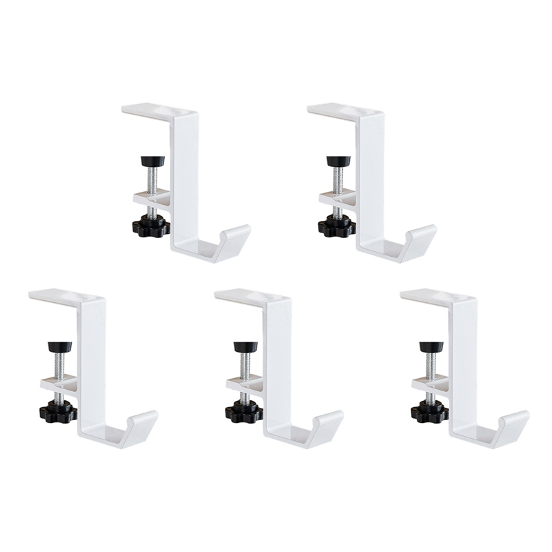 5 Pcs Single-Layer Locking Table Hook Student Bag Hook Office Desk Mobile Bag Hook Desk Side Table Hook White