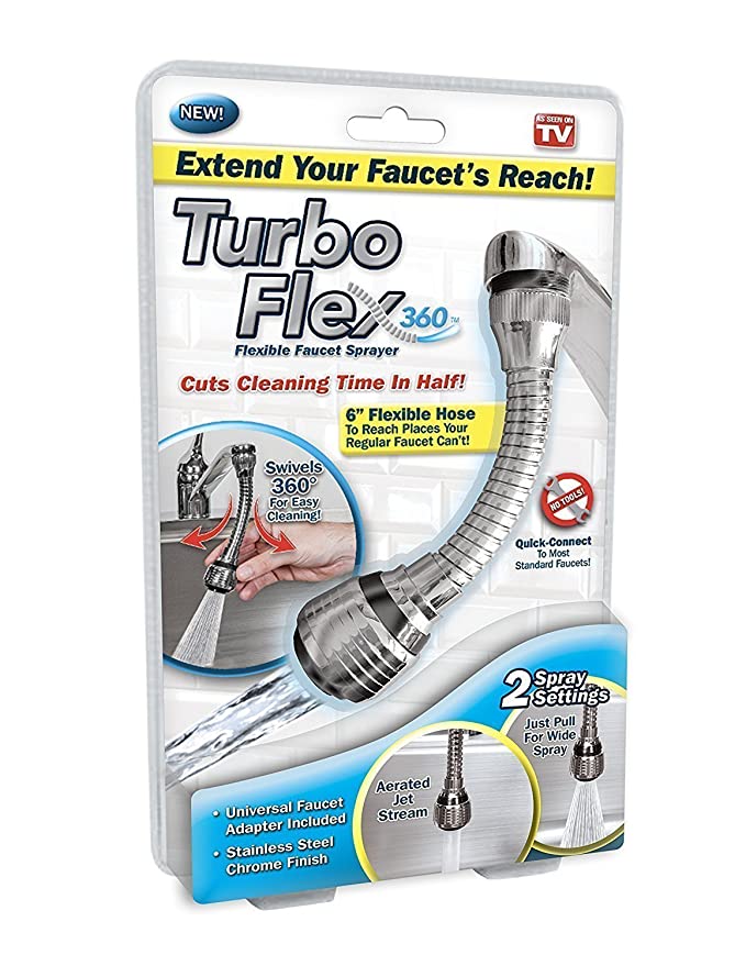 Stainless Steel Turbo Flex 360 Sink Faucet Extension Part Sprayer Kitchen,Bathroom,Basin Shower Jet Stream Or Spray (6-Inch, Silver)