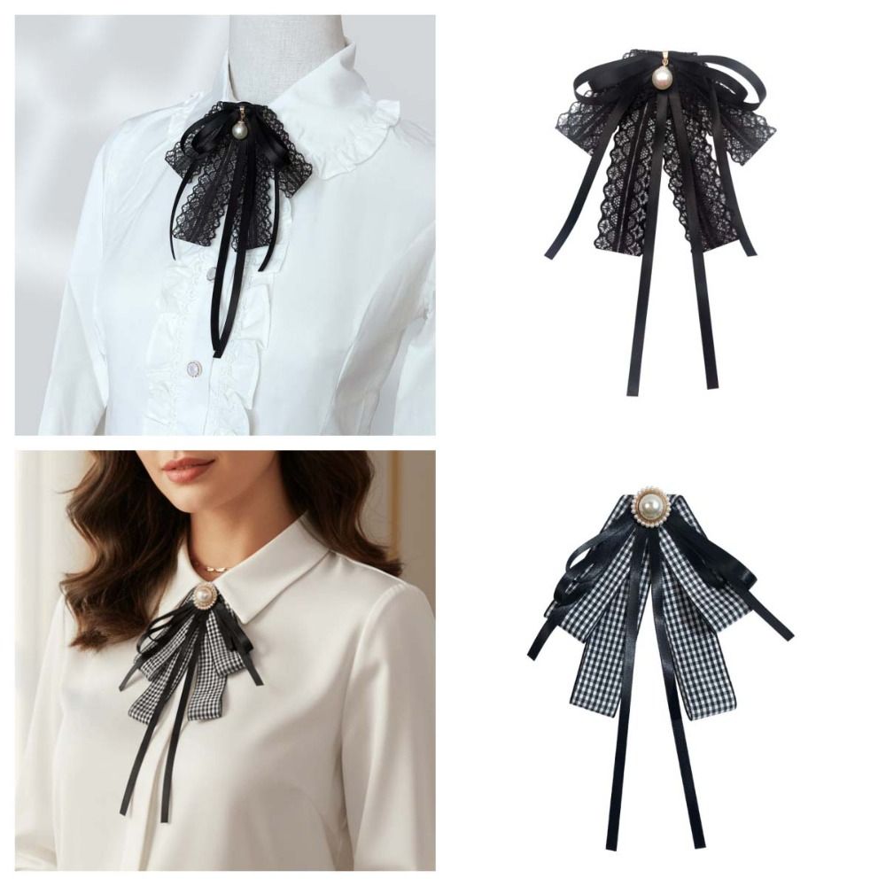 Lapel Pin Black Ribbon Pin Bowknot Tie Shirt Black Bow Brooch Pin Black Plaid Mourning Lace Ribbon Badge Brooch Funeral