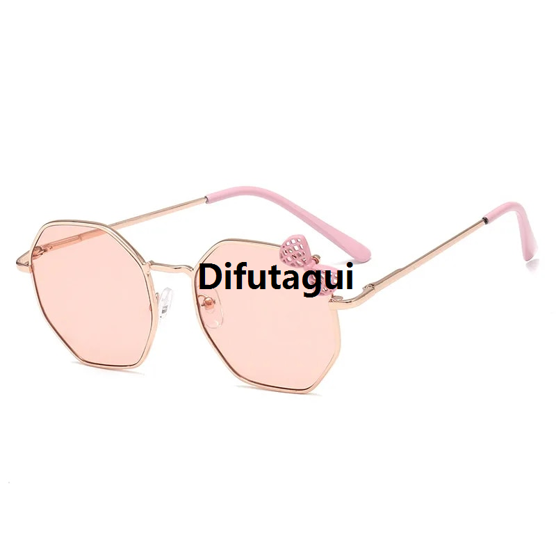 Difutagui New specials Trendy Fashion Boys and Girls Bow Metal Sunglasses B010 Fifty percent discount Polygon Trend Children's Sun Glasses Kids Outdoor UV400 Eyewear