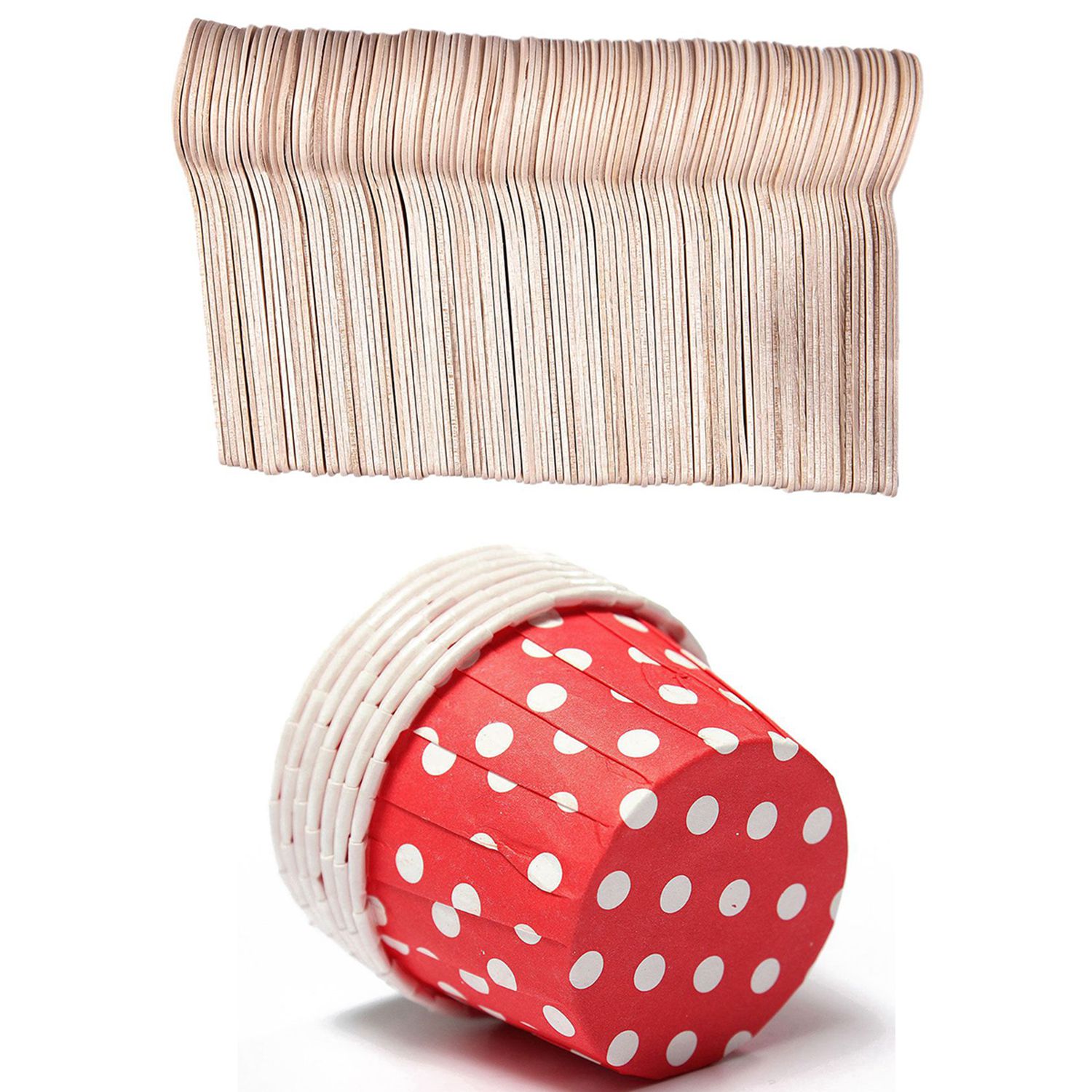 100X Paper Cupcake Liner Muffin Baking Cups Color: : 3.8cmx3cmx5cm with 100Pcs Disposable Wooden Spoon