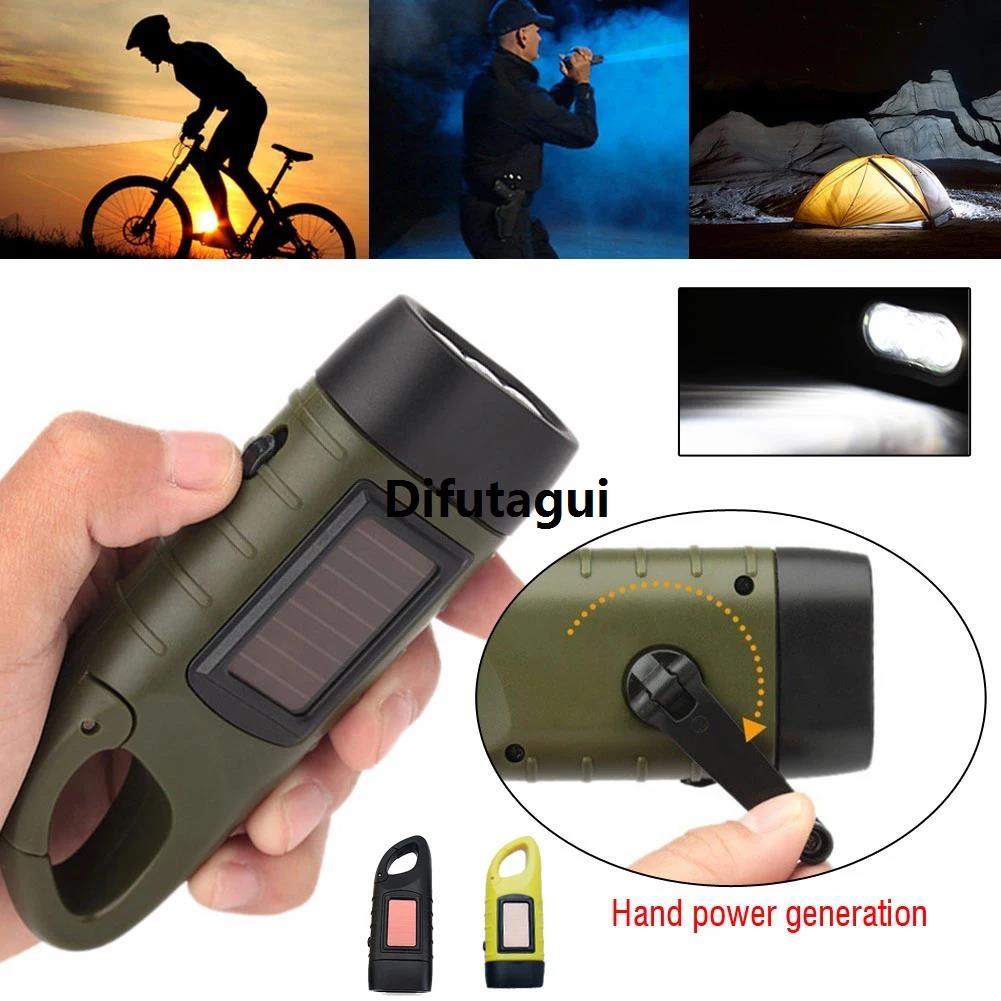 Difutagui 2025 NEW LED Flashlight Hand Crank Solar Powered Rechargeable Survival Special Gear Self Powered Charging Torch Dynamo for Fishing Boating Hiking