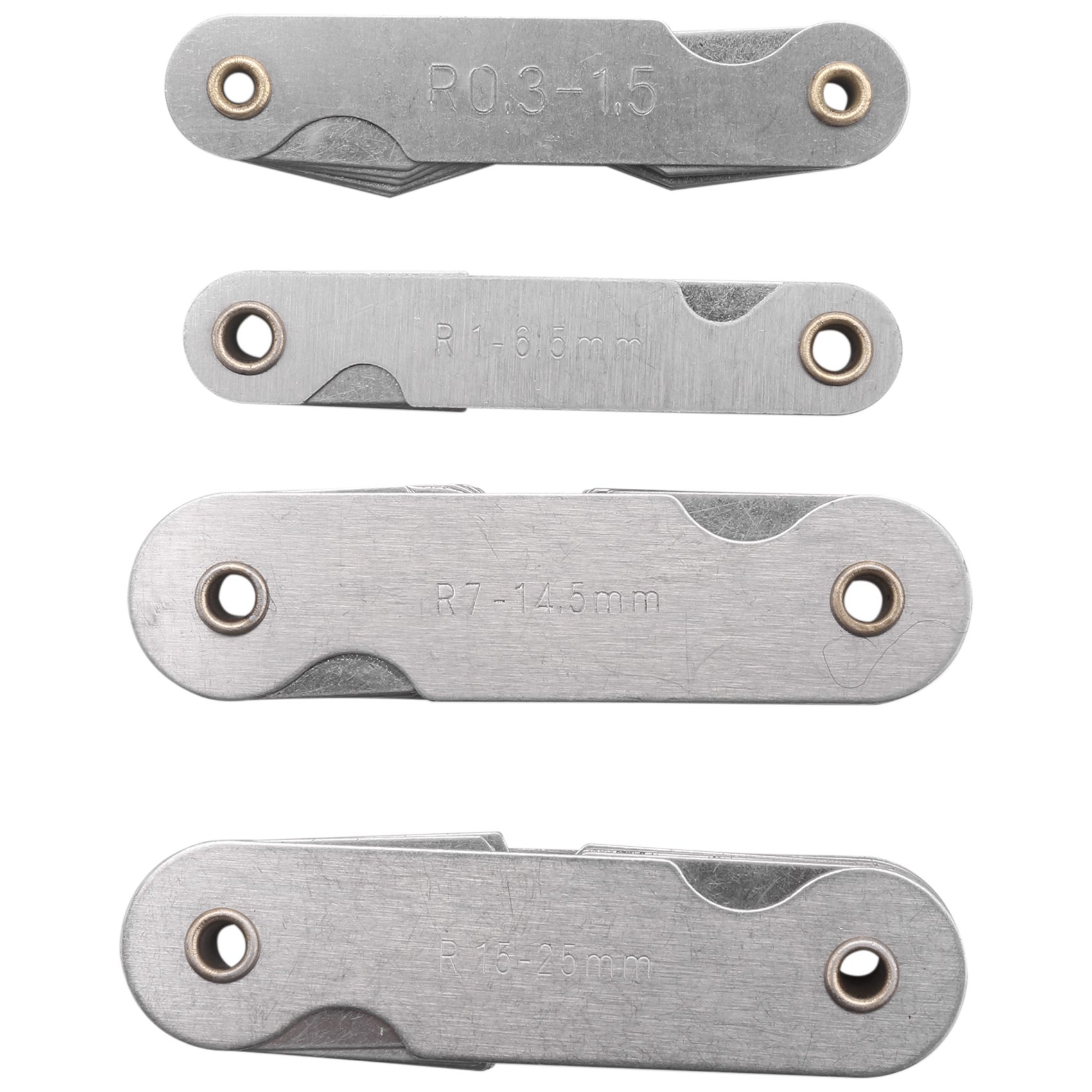 NAMUNY Radius Gauge Set,4Pcs Stainless Steel Radius Fillet Gauge Measuring Tool (R0.3-1.5/ R1-6.5/ R7-14.5/ R15-25)
