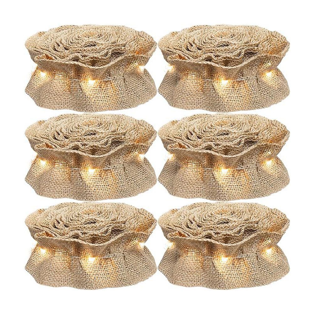 6 Rolls LED Rustic Christmas Tree Garland Ribbon Craft Brown