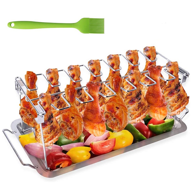 NAMUNY Barbecue Grill, Stainless Steel Grill with Drip Tray, with Silicone Brush, Can Hang Up to 14 Chicken Legs and