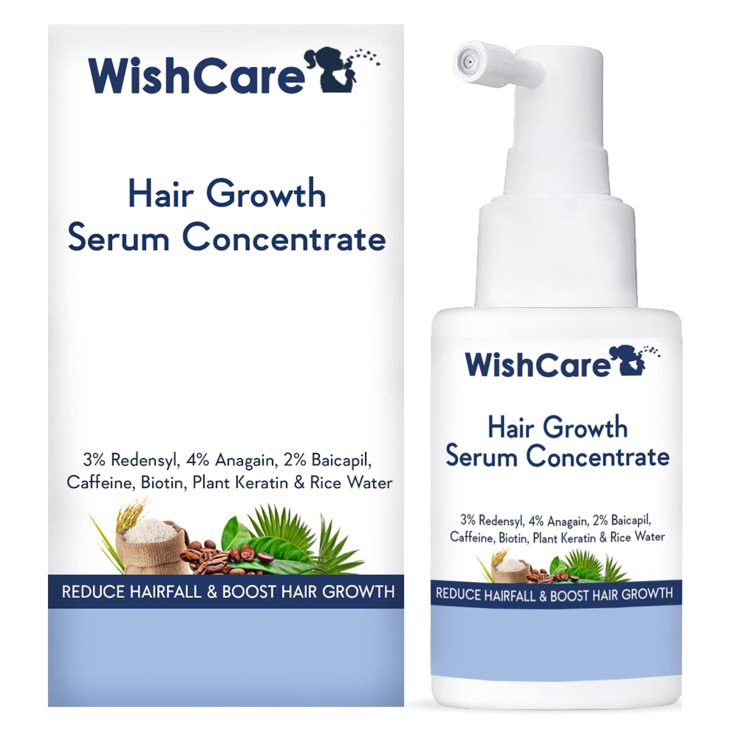 Wishcare Hair Growth Serum Concentrate - Redensyl, Anagain, Caffeine, Biotin, Keratin & Rice Water 30ml