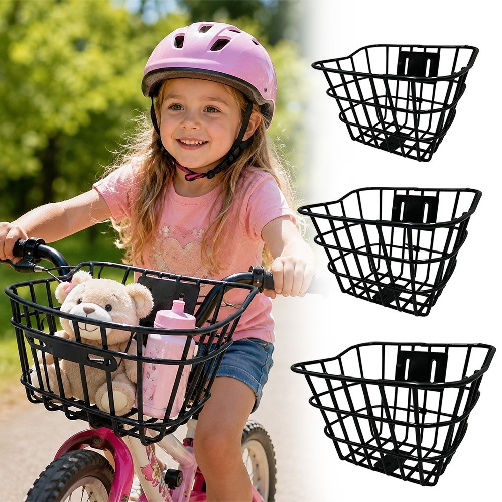 New Easy To Install Bicycle Rear Basket Metal Fixed Durable Bike Rear Basket Adjustable Black Backpack Storage Children's Folding Bike Accessories