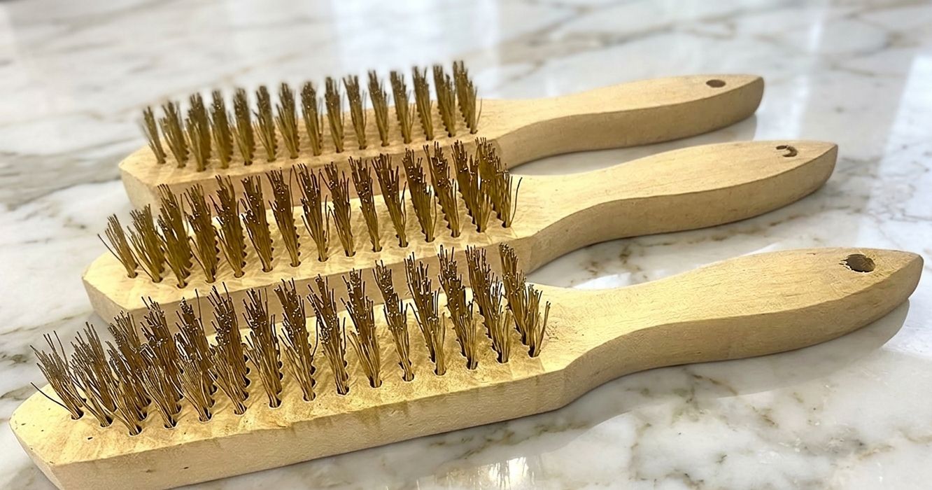 Wooden Handle Steel Bristle Brush 12" inch | Metal Wire Brush with Wood Handle for Hard Scrubbing and Cleaning Purposes