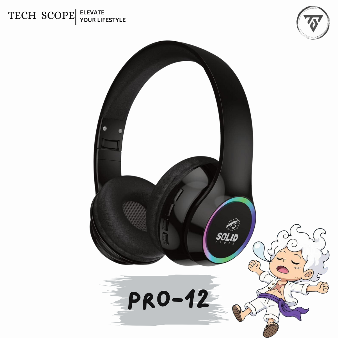 SOLID POWER PRO-12 RGB Wireless Headphones | 40mm HD Drivers | Bluetooth + AUX | Gaming Headset with Mic
