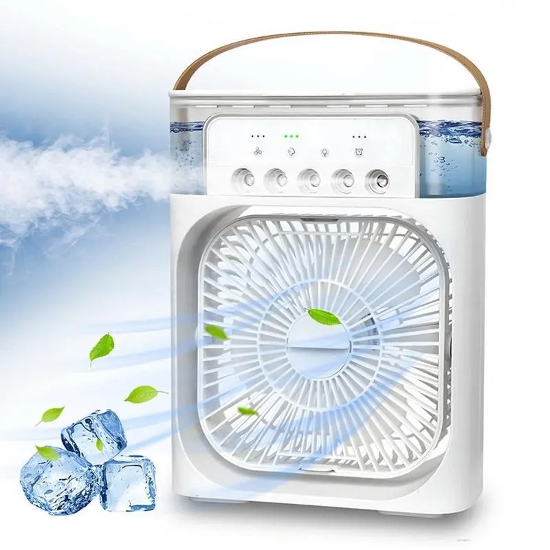 Portable Tabletop Air Conditioner | 3-Speed USB_Fan with Water Spray | Mini Cooler & Humidifier with 7-Color LED for Home, Office, Kitchen