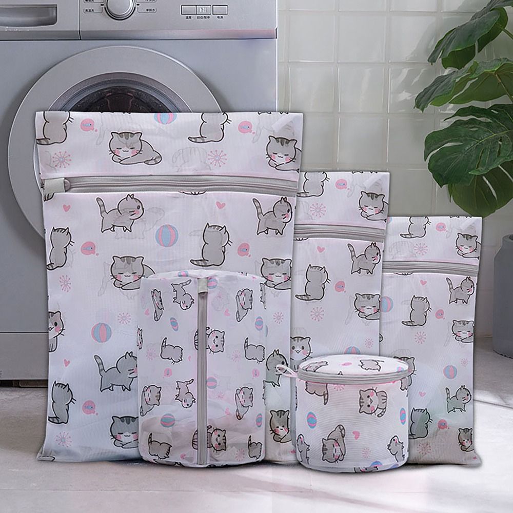 Convenient Cat Print Laundry Bag Large Capacity Foldable Storage Bags Multifunctional Cartoon Washing Bag Household