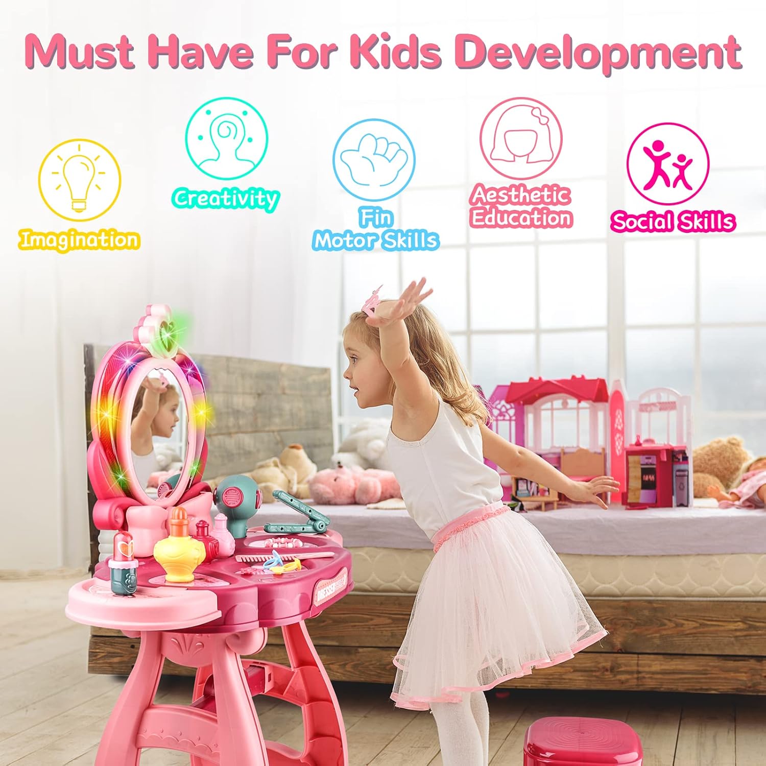COZYKIDS - Fashion Girl Makeup Table Toy Kids Dressing Table Toy With Music