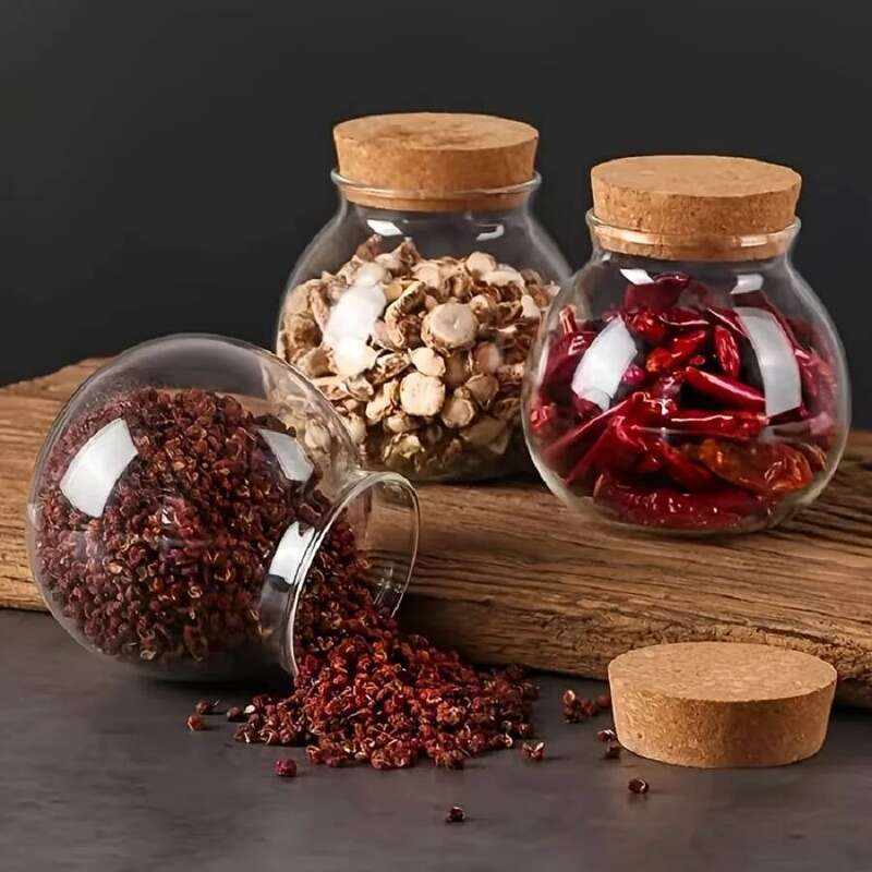 1pc Multifunctional Storage Organizer With Wood Lid, Round Glass Canisters, For Coffee Beans, Tea, Flour, Sugar, Nuts,Candy