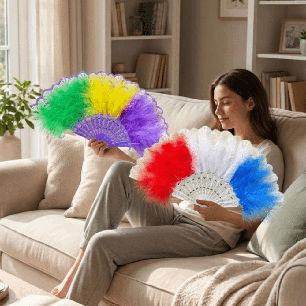Portable Chinese Style Feather Folding Fan Plastic Frame Soft Fluffy Retro Hand Fan with Tassels Lolita Handheld Fan Stage Decoration