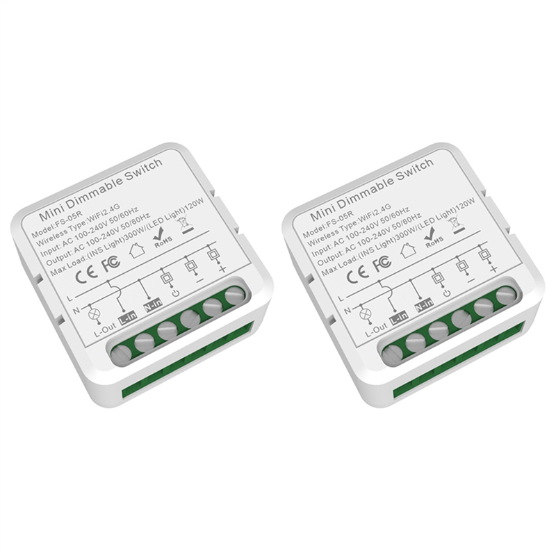 2X Tuya WiFi Smart Dimmers Switch Module Supports 2 Way Control LED Lights Dimmable Switch Work with for