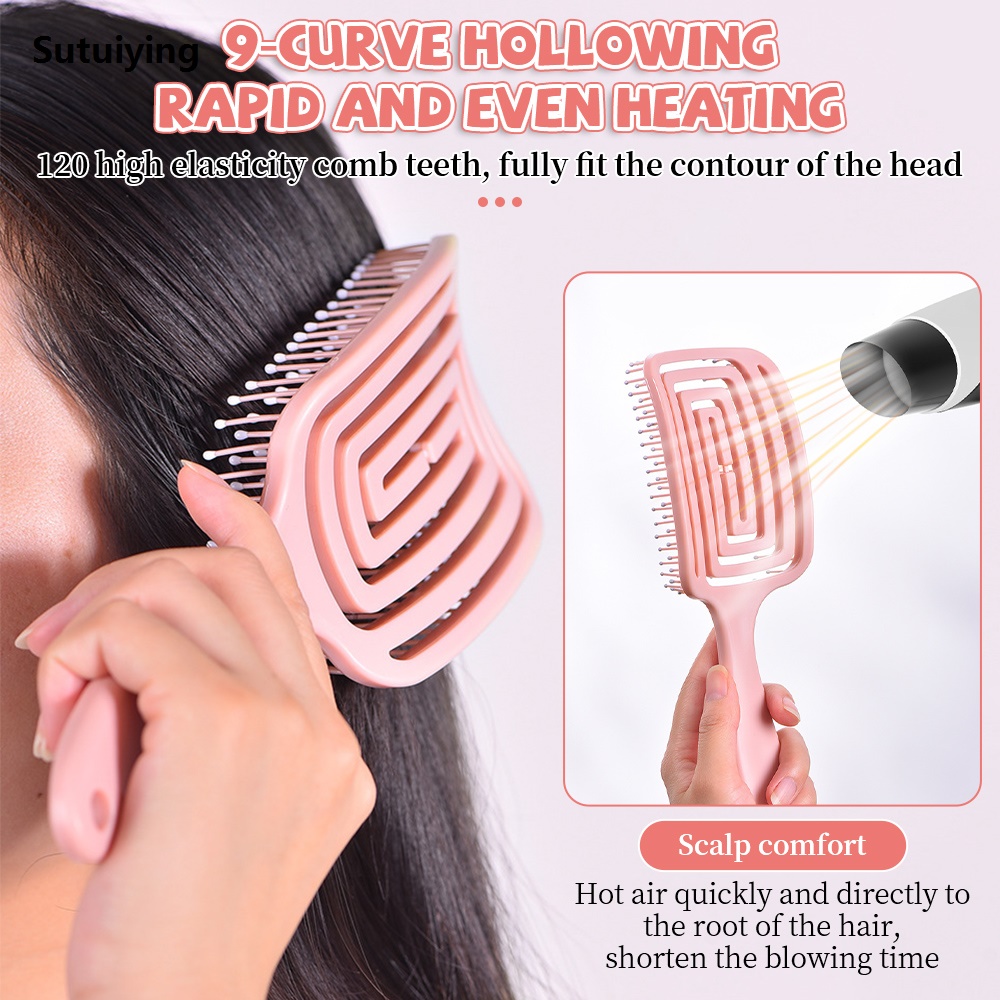 Sutuiying Relaxing Elastic Massage Comb Hollow Out Hair Brush Scalp Massage Luxury Combs Hair Styling Detangler Fast Blow Drying Detangling Tools