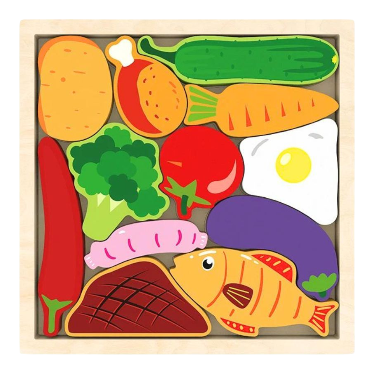 Wooden Food Puzzle 3D Montessori Blocks - Educational Toy for Toddlers - Shape Sorting & Learning Game - Early Development Toy