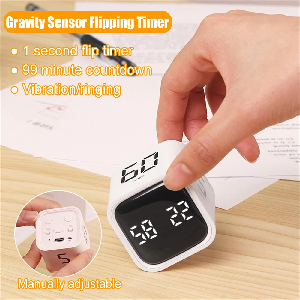 New style Gravity Sensor Flipping LED Display 4 Preset Time Dual Modes Countdown Cooking Study Mini Digital Timer
