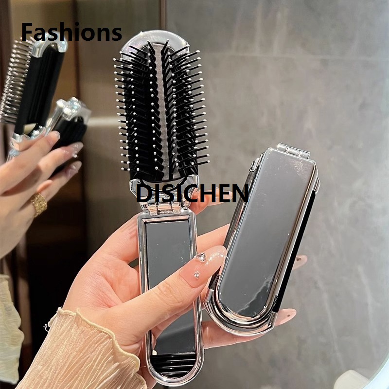 DISICHEN Fashions 2023 New Mini Hairbrus Folding Massage Comb Head Massage Anti-Static Portable Travel Hair Brush Girl Hair Combs With Mirror Luxury