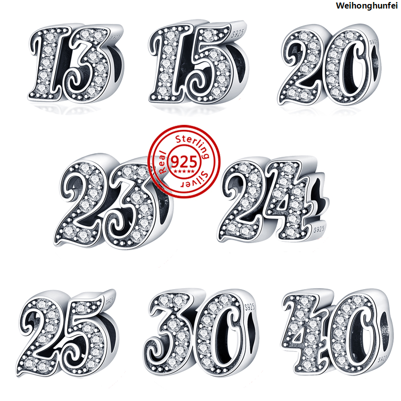 WeihonghunfeiBargain price 925 Silver New Age Alphabet Beads15-25 Charms Fit Original Woman Bracelet Bangle Zircon Bead DIY Jewelry Gift Hot Give Children