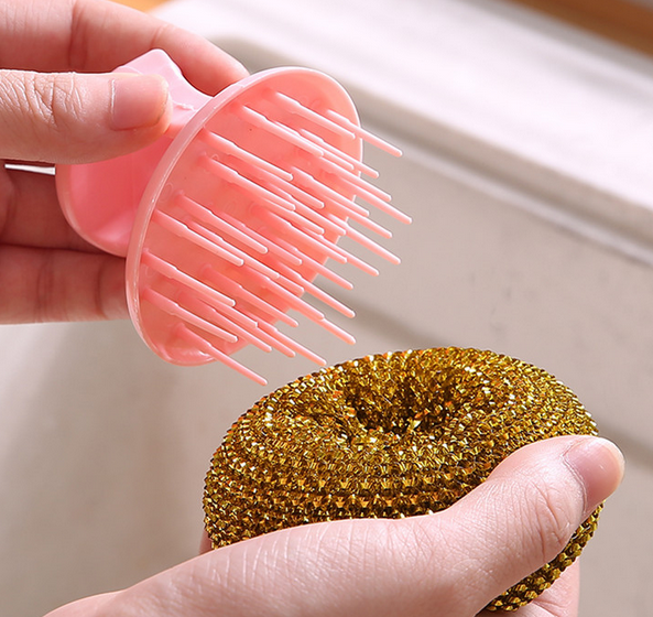 1 Piece Kitchen Round Dish Sponges Scourer Cleaning Ball with Handle,Multi-Purpose Scrub Scrubber Sponge Pads Ball for Pot Pan Dish Wash Cleaning