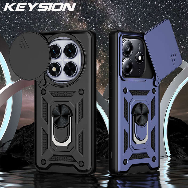 KEYSION Shockproof Case Redmi Note Pro + 14 5G Slide Protection Ring Stand Phone Back Cover for Xiaomi POCO X7 New