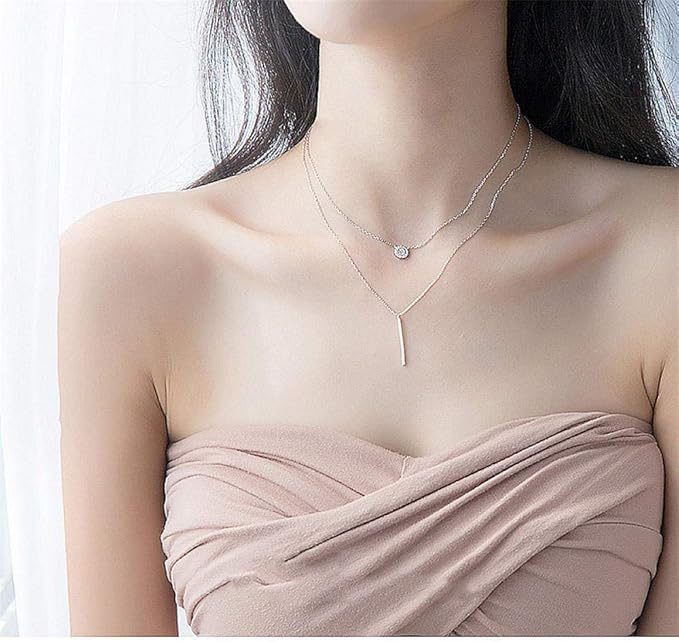 1 Piece Elegant Sterling Silver Double Layer Bar Geometric Pendant Necklace - Timeless Wedding Jewelry for a Sophisticated Look