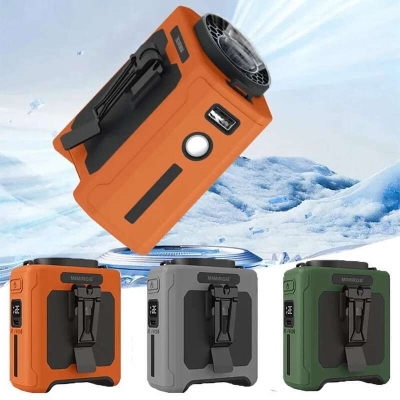 10000mAh Portable Waist LED Lighting Hanging Neck with Power Bank 5 Speed Strong Airflow Cooling Fan for Outdoor Working
